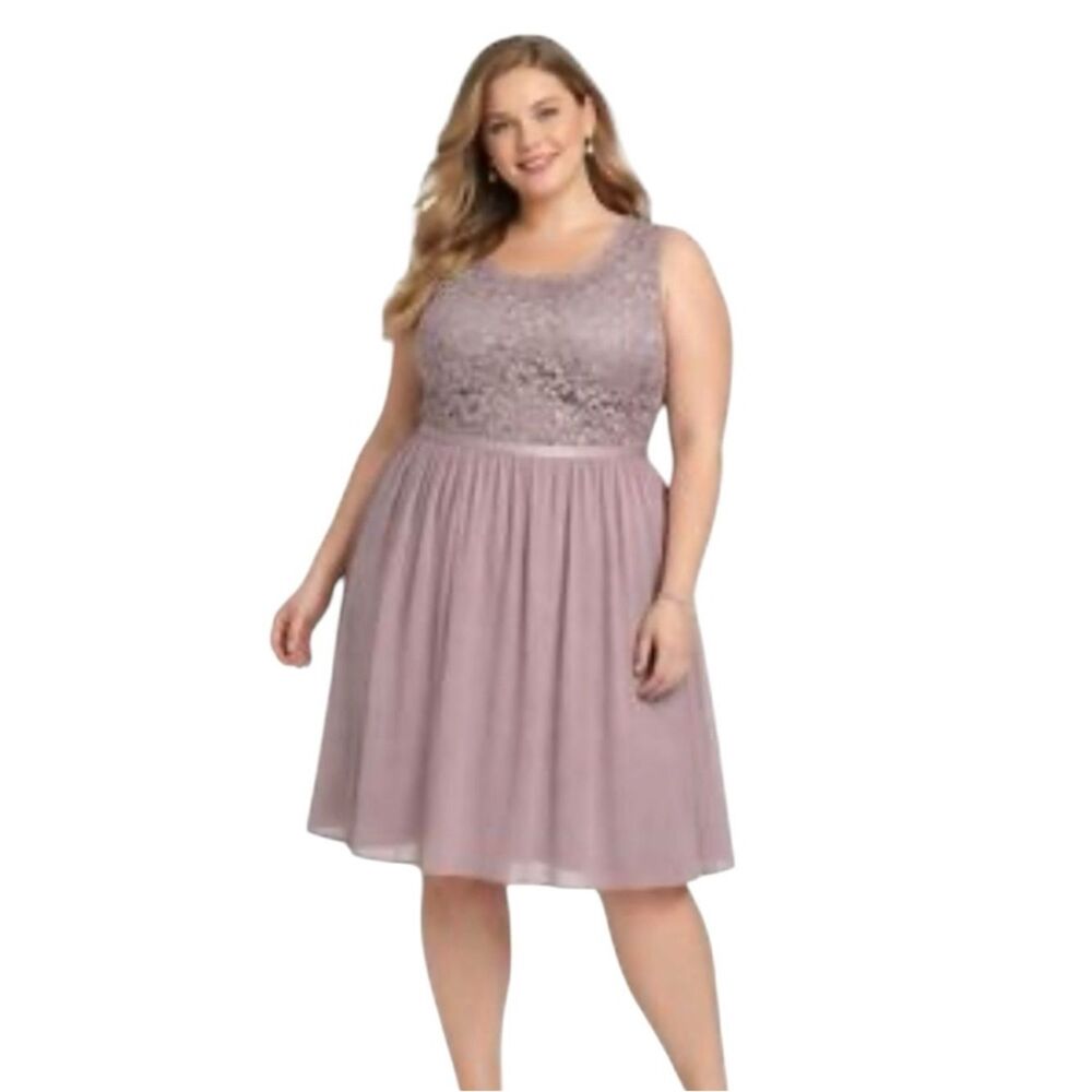 NWT David’s Bridal Rose Lace Chiffon A-Line Bridesmaid Formal Romantic Dress 14